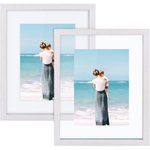 DLQuarts 8x10 Floating Photo Picture Frame, Floating Display for 6x8, 5x7, 3.5x5 or Full Display 8x10 Photos, Solid Wood, 2 Pack, Chalk White