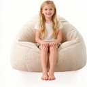 Bean Bag Chair Memory Foam Filled Kids Chairs Toddler Soft Sherpa Beanbag Chair Couch for Girls and Boys Adult Pets Dogs/Cats Lazy Beds S Light Cream