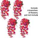 Artificial Hibiscus Fake Hanging Flowers Plants for Outdoors Spring Decoration, 4pcs Faux Silk Outside Hibiscus Long Trailing Vines Realistic UV Resistant for Front Door Planter Porch Patio Yard Urn (Red + Fuchsia)