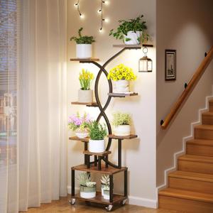 9 Tiered Plant Stand Indoor with Grow Light, Tall Plant Shelf with Removable Wheels for Multiple Plants , 62" Metal Corner Plant Shelves, Corner Flower Display Stand for Living Room, Garden, Patio