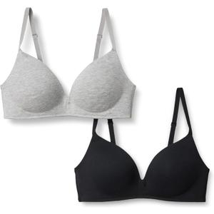 Essentials Women's Cotton Jersey Lined Plunge Bralette, Black/Grey Heather, 32DD