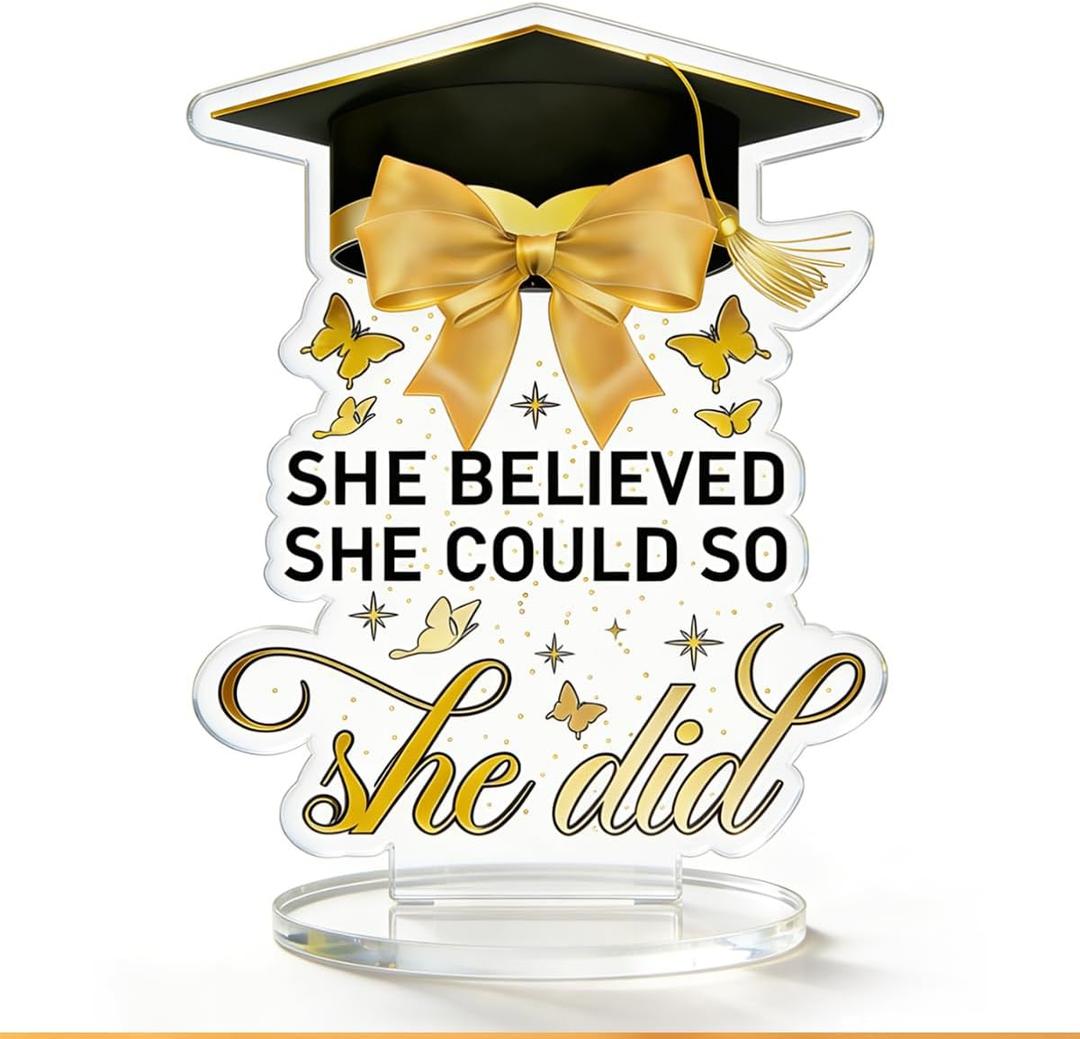 Class of 2026 Inspirational School Graduation Graduate Gifts for Women Student Acrylic Keepsake Desk Decor, 2026 High School College Masters Degree Phd Graduation Gift for Women Men Friends, She Did
