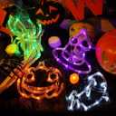 4 Pack Halloween Decorations, Orange Pumpkin, White Ghost, Purple Witch Hat, Green Spider Lights, Battery Operated Halloween Window Lights with Suction Cup and Timer for Decor