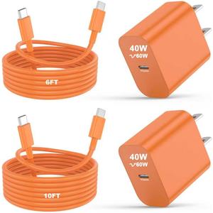 iPhone 17 16 15 Pro Max Charger Fast Charging 2 Pack 40W USB C Super Fast Charger Block with 6/10FT Long USB C Charging Cable Cord for iPhone 17 16 15 Pro Max/16 15 Pro/16 15,iPad Pro/Air, MacBook (Orange)