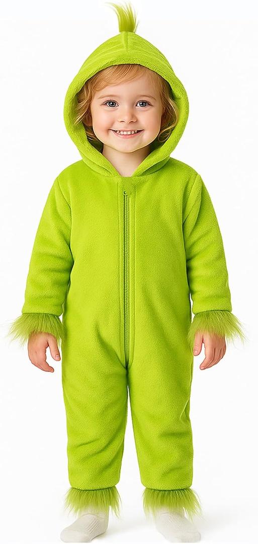 LiuSuper Unisex-Baby Animal Flannel Hooded Romper for Infants Toddlers 0-4T Halloween Winter Jumpsuit for Boys Girls (Green)