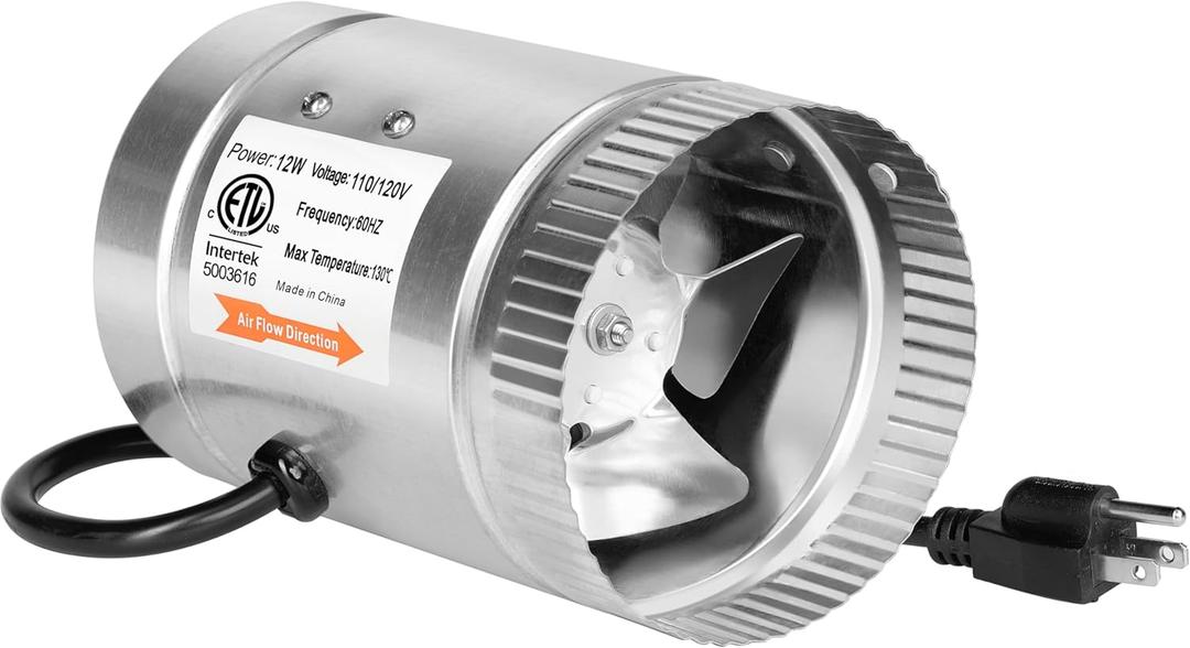 iPower 4 Inch Inline Duct Fan 100 CFM Booster Exhaust Fan with Low Noise for HVAC Ventilation in Attic, Bathroom, Basemen and Kitchen, 5.5' Grounded Power Cord Included, Silver