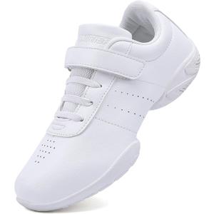 BAXINIER Girls White Cheerleading Dance Shoes Athletic Training Tennis Breathable Youth Competition Cheer Sneakers (4 Big Kid)