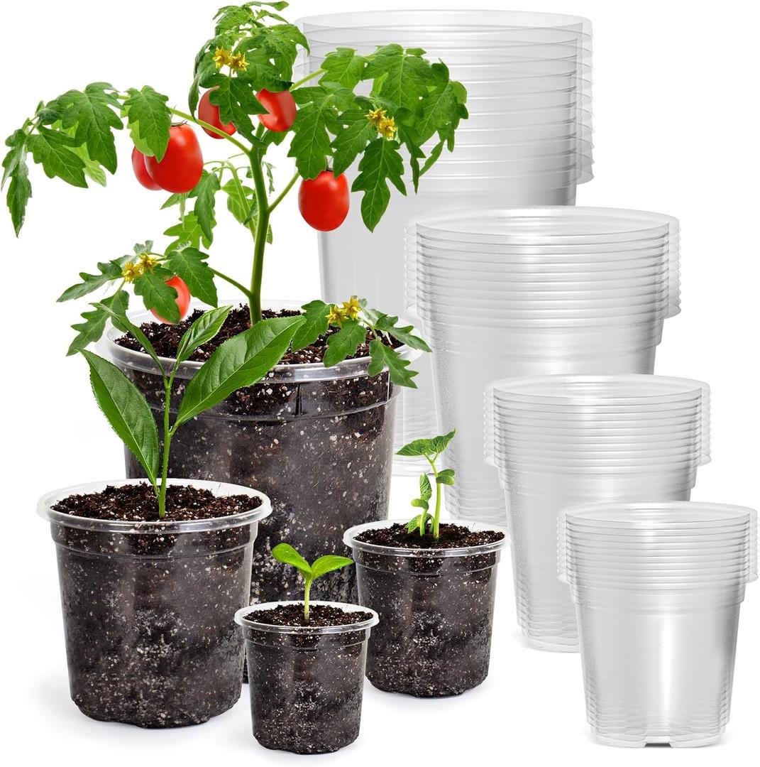 36 Packs 7/5/4/3.5 Inch Reinforced Clear Nursery Pots with Drainage Hole, Transparent Variety Pack Plastic Plant Pot Seedling Planter for Vegetable Propagation, Root Cutting, Seed Starting