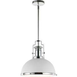 JONATHAN Y 13" Chrome/White Modern Industrial Iron LED Dome Pendant Light, Adjustable Hanging Fixture for Kitchen Island or Entryway, White Metal Shade, LED Bulb Included (JYL9536C)