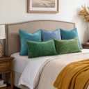 decorUhome Spring Chenille Soft Throw Pillow Covers 12x20 Set of 2, Lumbar Velvet Farmhouse Neutral Decorative Euro Pillow Covers with Stitched Edge for Couch Sofa Bed Home Decor, Forest Elf