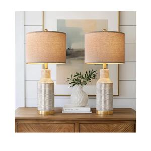 25" Table Lamps Set of 2 - Modern Bedside Lamps for Living Room - White Washed Ceramic Nightstand Lamps for Bedroom