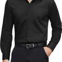 J.VER Men's Dress Shirts Stretch Stain Shield Long Sleeve Solid Formal Shirt Business Casual Button Down Shirts (Black, XXXL)