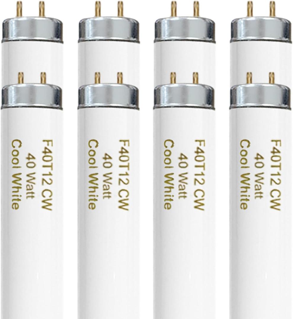 Konideke 8-Pack F40T12/841 Fluorescent Light Bulbs, 40W T12 Cool White 4100K, 48-Inch (4-Foot) Linear Tube, G13 Bipin Base