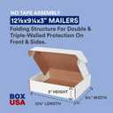 Box USA 12" Deluxe Shipping Boxes 12.125"L x 9.25"W x 3"H, 50-Pack - White Box Mailers for Packaging, Storage, Gifts or Bulk Business Orders