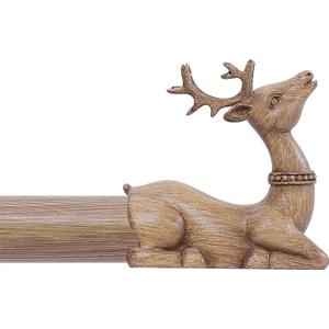 Wood Decorative Curtain Rods for Windows:66-120 Inch Wooden Boho Farmhouse Curtain Rod for Bedroom Living Room,Heavy Duty Adjustable Rustic Drapery Rods with Vintage Imitation Wood Deer Finial