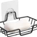 Rainspire Bar Soap Holder for Shower, 304 Stainless Steel Rustproof, Wall Adhesive, Soap Tray Bar Soap Sponge Holder for Bathroom & Kitchen, Square, Black