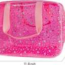 Hot Pink Star Large Cosmetic Bag 12x5x8 inch Travel Pouch with Handle,Durable PVC Material,Zipper Design-Ideal for Makeup,Travel Essentials