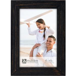 Malden Real Glass Wide Wood Molding Picture Frame, 4" x 6", Rustic Rough Black