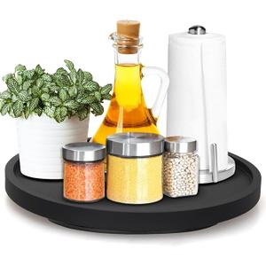 Black Wooden Lazy Susan Turntable Organizer Cabinet Round Bathroom Vanity Rotating Tray 10" Small Lazy Susans for Dining Table Top Kitchen Countertop Decor Tray Wood Lazy Susan Coffee Bar Accessories