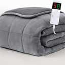 Homemate Heated Weighted Blanket for Adults - 50"x60" 12lbs Electric Throw Fast Heating Heavy Blanket 1/2/4/6/8 Hour Auto Off 10 Heat Levels Over-Heat Protection Comfortable Flannel Sherpa, Gray 