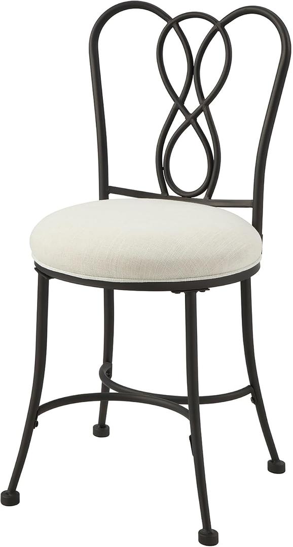 Bronze Decorative‑Back Iron Upholstered Vanity Stool  18.7"D x 15.94"W x 32.48"H