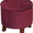 Homepop Home Decor | Upholstered Round Velvet Tufted Foot Rest Ottoman | Ottoman with Storage for Living Room & Bedroom | Decorative Home Furniture, Burgundy Small