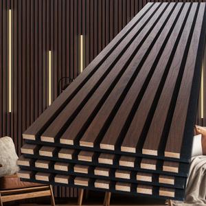NeatiEase Wood Panels for Wall, 4-Piece 120" x 12.6" Soundproof Wood Slat Wall Panel for Interior Wall Decor Noise Cancelling, Acoustic Wall Panels, Sound Absorbing Panel (Rustic Walnut)