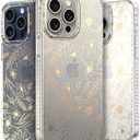 LONLI Hue Case for iPhone 15 Pro - [360° Shock-Absorbent Bumper] - [Cute and Unique Phone Cover for Girls and Women] - Gold Floral