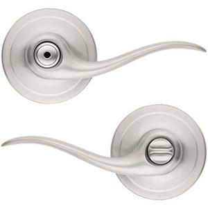 Kwikset Tustin Interior Privacy Door Handle with Lock, Door Lever For Bathroom and Bedroom, Satin Nickel Reversible Keyless Turn Lock, with Microban Protection
