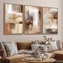 Large Framed Canvas Wall Art - Natural Float Framed Brown Abstract Picturtes for Living Room Decor Brown Abstract Painting Artwork Prints for Bedroom Kitchen Home Office Decor 72" X 36" Set of 3