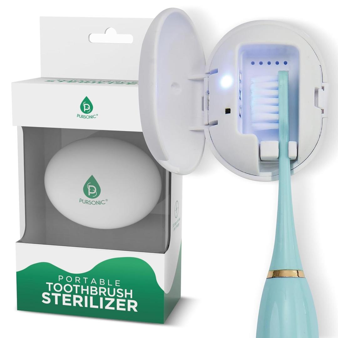 Pursonic Portable UV Toothbrush Sanitizer Case  Rechargeable Toothbrush Cleaner with UV Light & Magnetic Mounting  Compact, Hygienic & Long-Lasting (30-Day Battery) for Home & Travel (White)