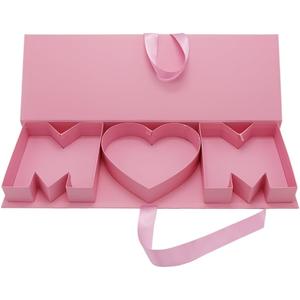 Empty Mothers Day MOM Letter Shaped Gift Box Paperboard Flower Chocolate Packaging (MOM, Pink)