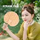 BESTOYARD Handmade Round Wheat Straw Fan Lightweight Handheld Straw Fan for Cooling and Home Decoration Traditional Weaving Design