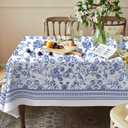 Rectangle Tablecloth - 60 x 84 Inch Blue Floral Rustic Tablecloth Classic French Country Printed Table Cover for Farmhouse Decoration, Suitable for Home, Kitchen Dining