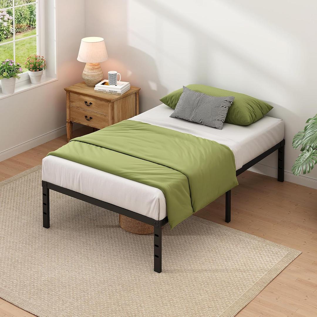 NEW JETO Metal Bed Frame,Twin Size Bed Frame with Storage Space,Heavy Duty Sturdy Mattress Foundation,Easy Assembly,No Box Spring Needed, Black,18 Inch,Twin