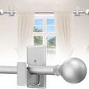 Curtain Rods No Drilling, 32-60 Inch Adjustable No Drill Curtain Rod with Adhesive Brackets, 5/8" Renter Friendly Stick On Rod for Apartments, Bedroom, RV, Heavy Duty 20-30 lbs, Antique Silver (Sliver)