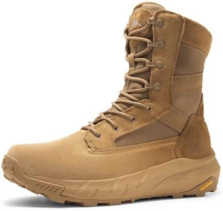 NORTIV 8 Men's Breathable Tactical Military Work Boots Side Zipper Leather Lightweight Hiking Motorcycle Combat Boots 8 Inches Recon 9.5