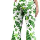 St Patricks Day Bell Bottoms Leggings for Womens, High Waisted Printed Flare Legging Plus Size Bell Bottoms Green Pants (M)