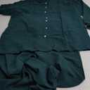 Floerns Women's 2 Piece Outfits Slit Hem Longline Blouse and Wide Leg Pants Set (Large, Dark Green)