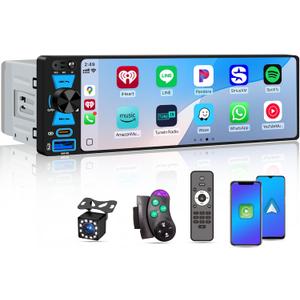 6.5" Single Din Car Stereo Wireless Apple CarPlay Android Auto, Car Radio Bluetooth 5.2, FM/AM/RDS, IPS HD Touchscreen, Type-C Fast Charging
