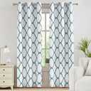 Melodieux Moroccan Fashion Thermal Insulated Room Darkening Blackout Grommet Curtains for Living Room, 42 by 84 Inch, Off White/Dusty Teal (2 Panels)