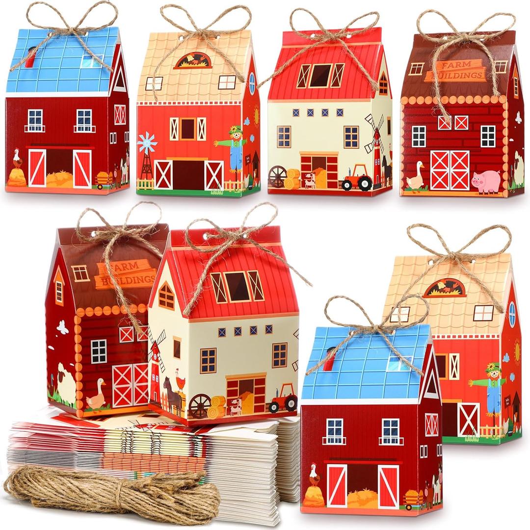 Zhanmai 48 Pcs Farm Animal Treat Boxes Candy Mini Cow Barnyard Boxes Farmhouse Paperboard Gift Bags for Holiday Party Treat Cookie Goodie Snack Gift Packaging