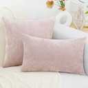 decorUhome Chenille Blush Pink Summer Throw Pillow Covers 20x20 Inch Set of 2, Decorative Soft Couch Pillow Covers Solid Dyed Accent Farmhouse Neutral Square Pillow Cases for Sofa