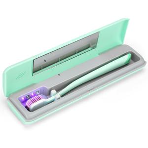 YourMate UVC Toothbrush Sanitizer Case Travel Toothbrush Covers Case for Traving or Business Trip Power by AA Battery or USB-C Cord Green