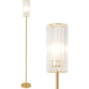 HMVPL Gold Floor Lamp for Living Room, Brass Pole Standing Lamp with K9 Crystal Shade, Modern Corner Standing Lamp for Bedroom with On/Off Switch, Elegant Crystal Tall Lamp for Office Kids Girls Room