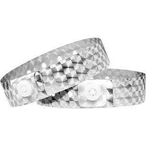 OUCHAN Holographic Plastic Wristbands Silver - 100 Pack Vinyl Wristbands for Events Parties