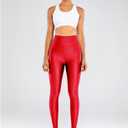 Sghenr Women's High Waisted Yoga Pants Tummy Control Shiny Sports Tights Workout Leggings (Red, S)