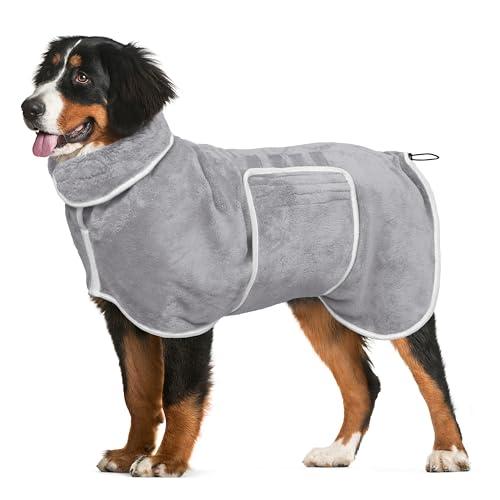 Dog Bathrobe Towel Drying Coat - Super Absorbent Dog Towels Bath Robe for Drying Dogs Large, Soft Adjustable Collar & Belly Strap Fast Drying Coat Pet Dog Cat Bath Robe Towel (Grey, Small)