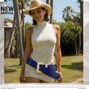 Chunky Western Belts for Woman, Boho Leather Belt with Big Buckle, Cowgirl Hip Fashion Accessory for Dresses (Blue)  L: Fit Waist Size 35"-40"