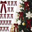 16Pcs Velvet Ribbon Bows for Christmas Tree, Vintage Rustic Small Craft Bows Ornaments for Garland Wreath Gift Wrapping Candy Bags Party DIY Decorations (Burgundy, 5" x 10", Width of 1")